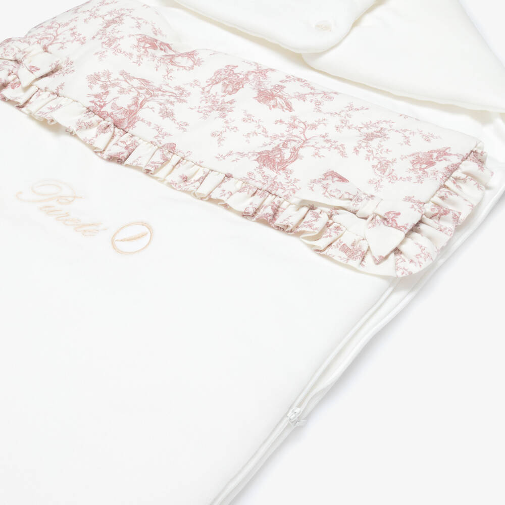 Pureté Du... Bébé-Baby Girls Ivory & Pink Toile De Jouy Velour Nest | Childrensalon Outlet