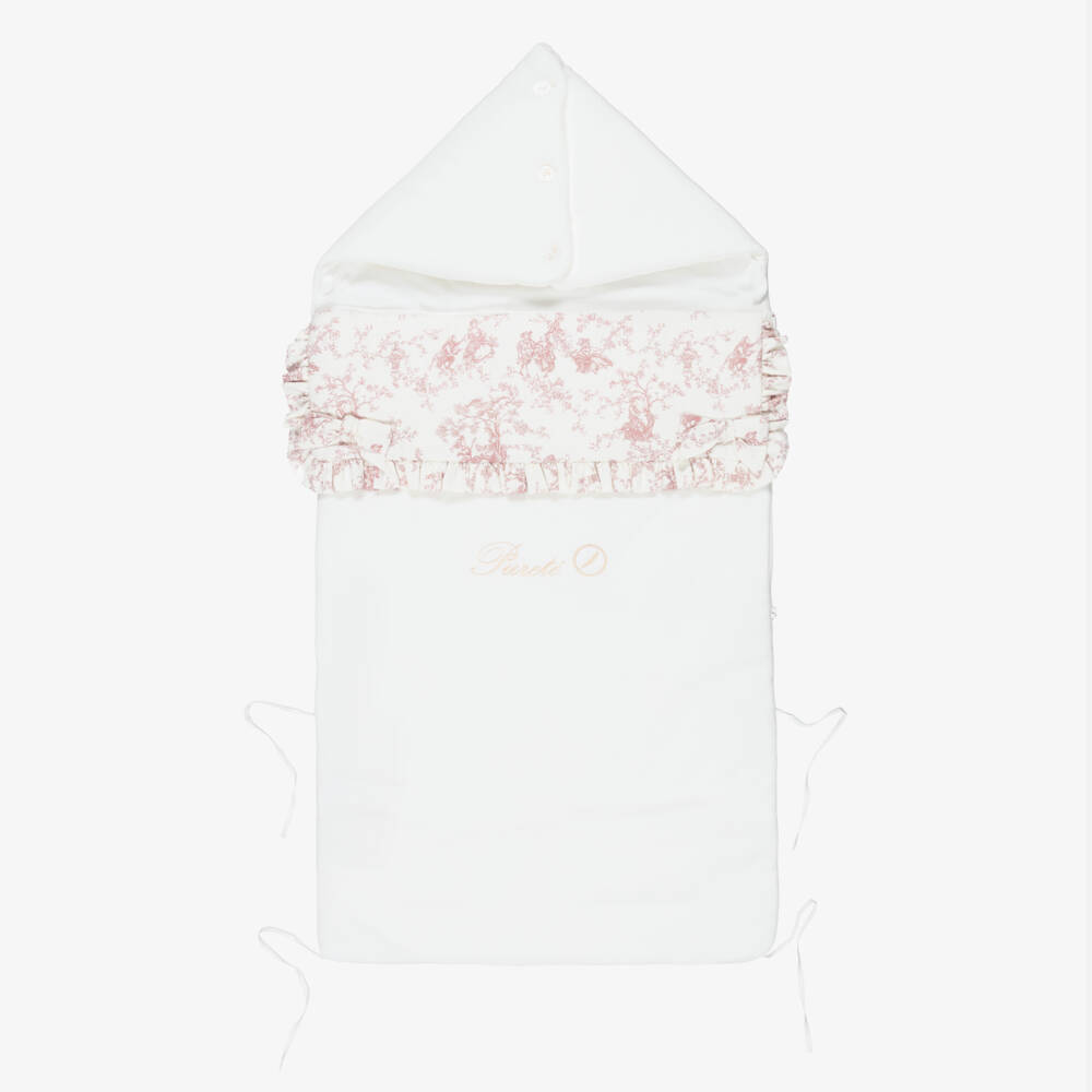Pureté Du... Bébé-Baby Girls Ivory & Pink Toile De Jouy Velour Nest | Childrensalon Outlet