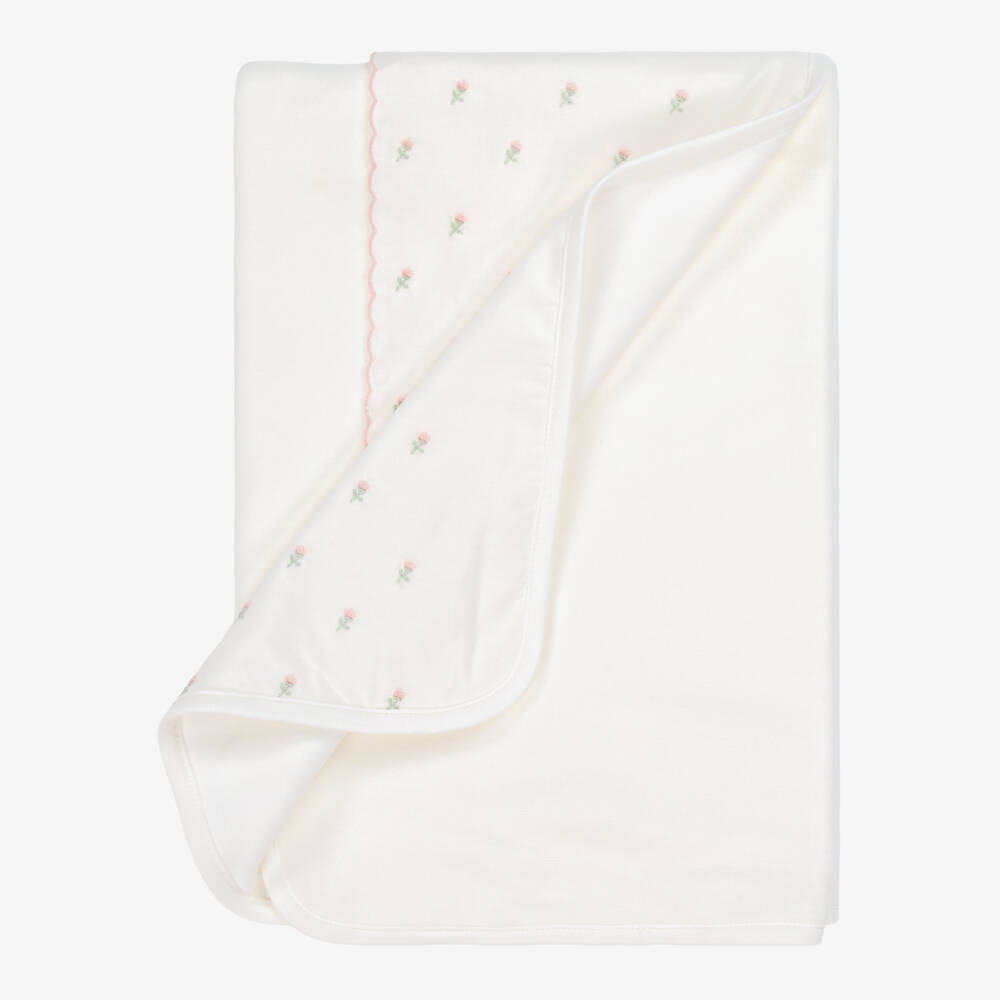 Pureté Du... Bébé-Baby Girls Ivory Velour Embroidered Blanket (75cm) | Childrensalon Outlet