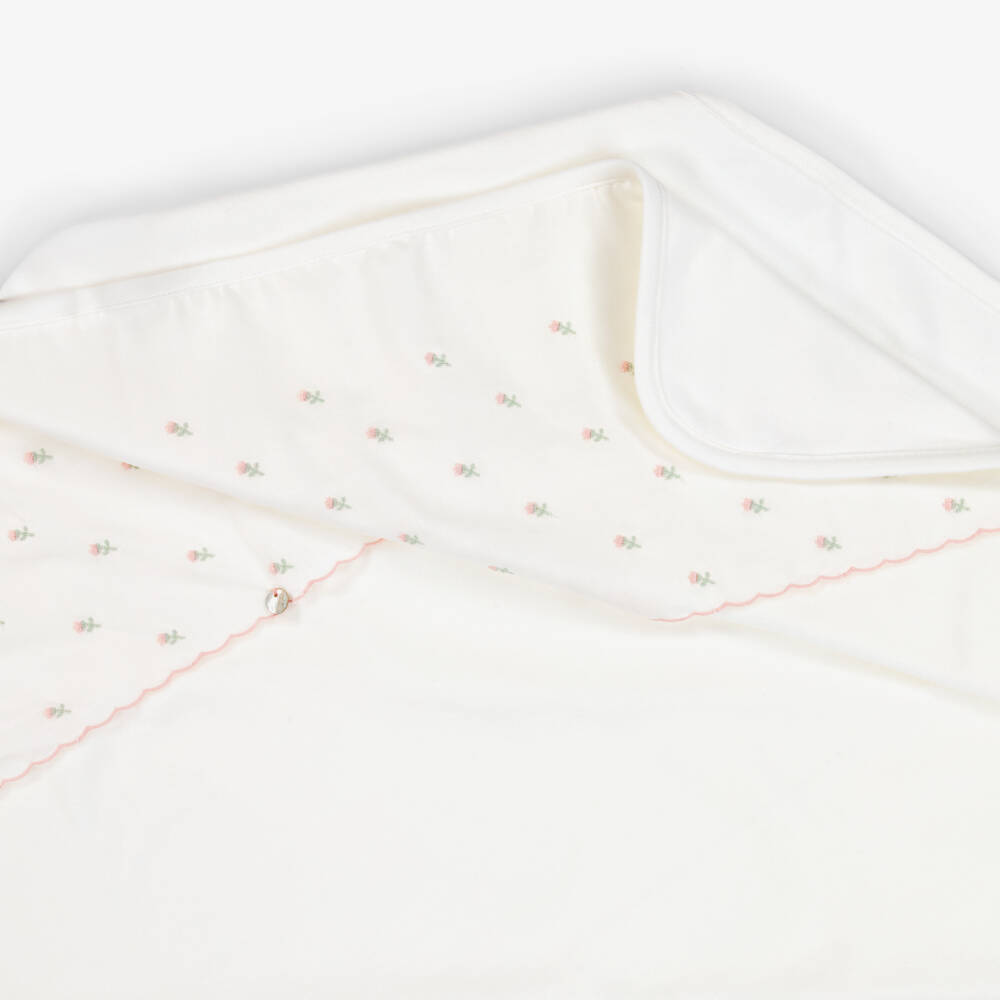Pureté Du... Bébé-Baby Girls Ivory Velour Embroidered Blanket (75cm) | Childrensalon Outlet