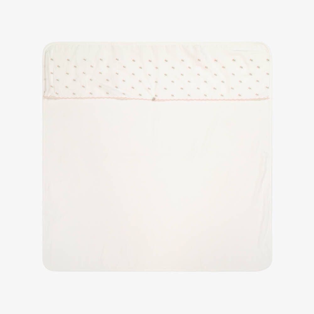 Pureté Du... Bébé-Baby Girls Ivory Velour Embroidered Blanket (75cm) | Childrensalon Outlet