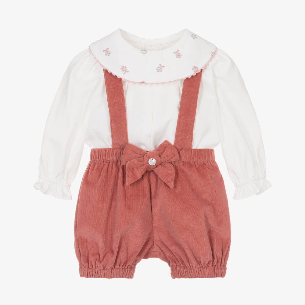Pureté Du... Bébé - Baby Girls Pink Corduroy Shorts Set | Childrensalon