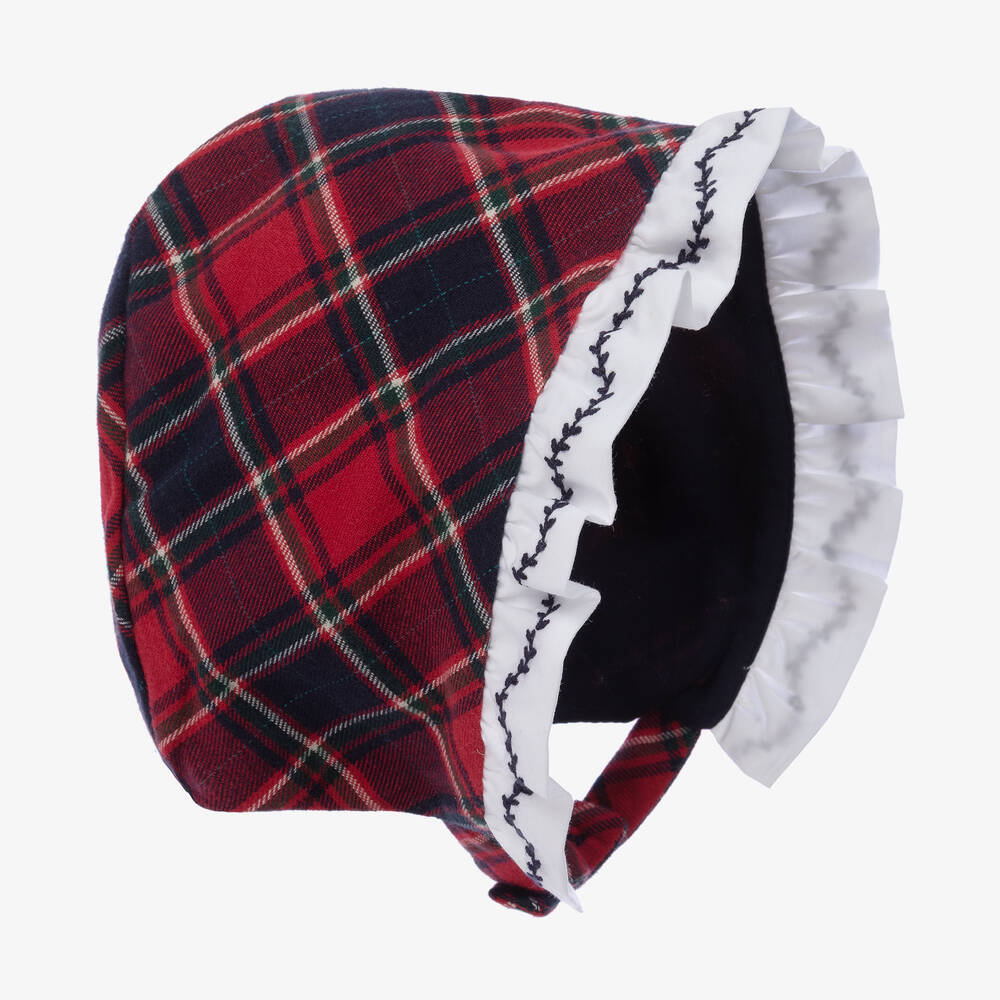 Pureté Du... Bébé - Baby Girls Red & Blue Tartan Bonnet | Childrensalon