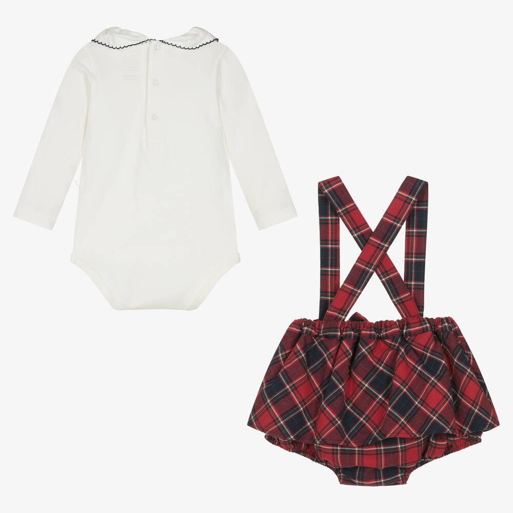 بيوريتي دو بيبي-طقم شورت قطن جيرسي تارتان لون أحمر للمولودات | Childrensalon Outlet
