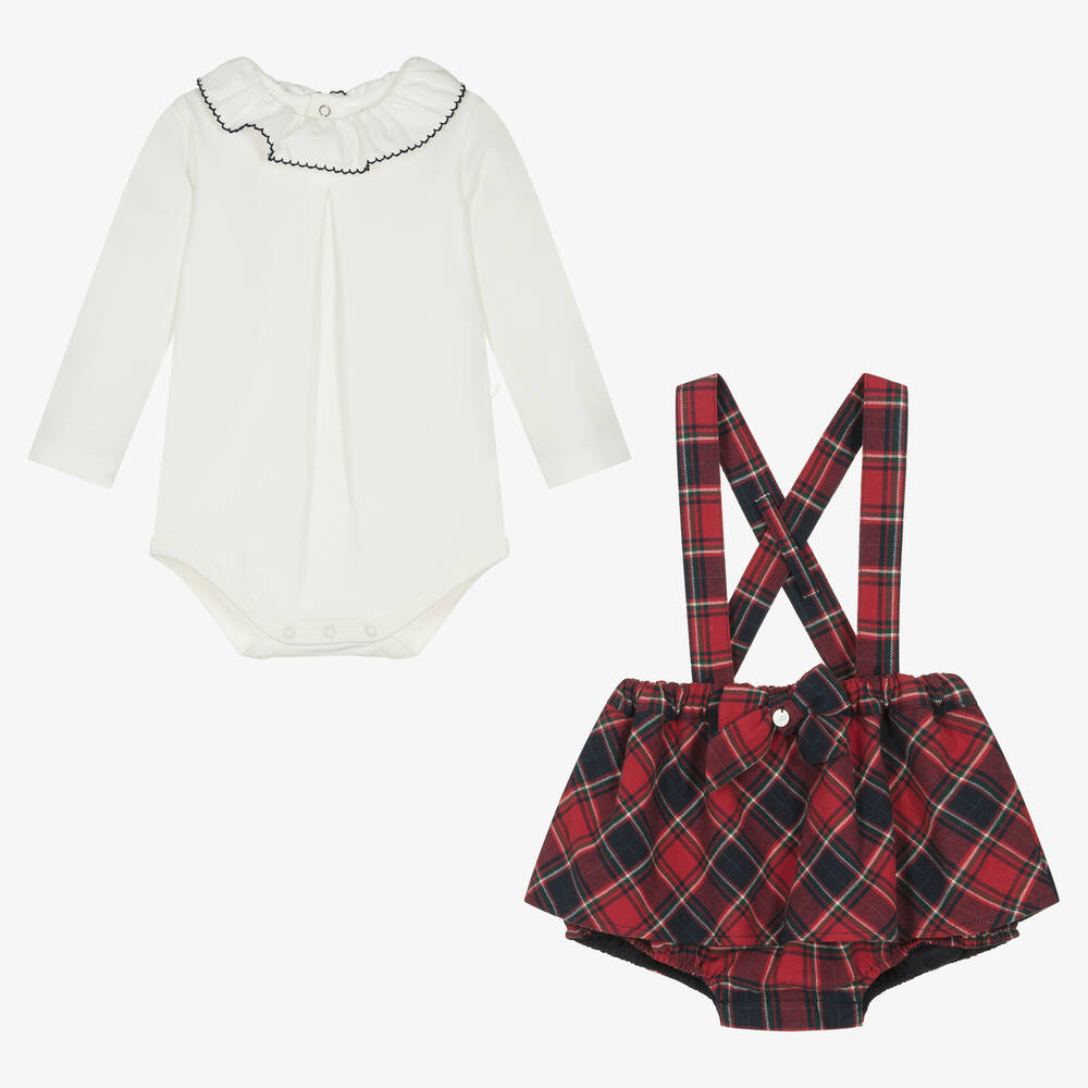 بيوريتي دو بيبي-طقم شورت قطن جيرسي تارتان لون أحمر للمولودات | Childrensalon Outlet