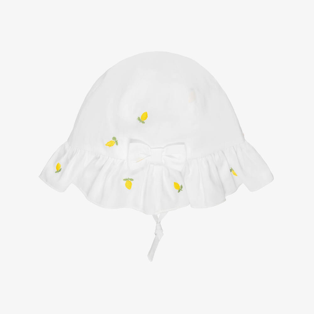 Pureté Du... Bébé-Baby Girls White Cotton Sun Hat with Embroidered Lemons | Childrensalon Outlet