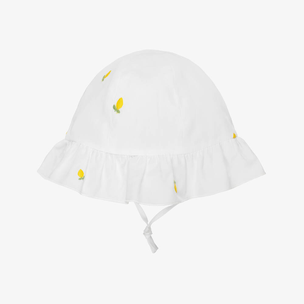 Pureté Du... Bébé-Baby Girls White Cotton Sun Hat with Embroidered Lemons | Childrensalon Outlet