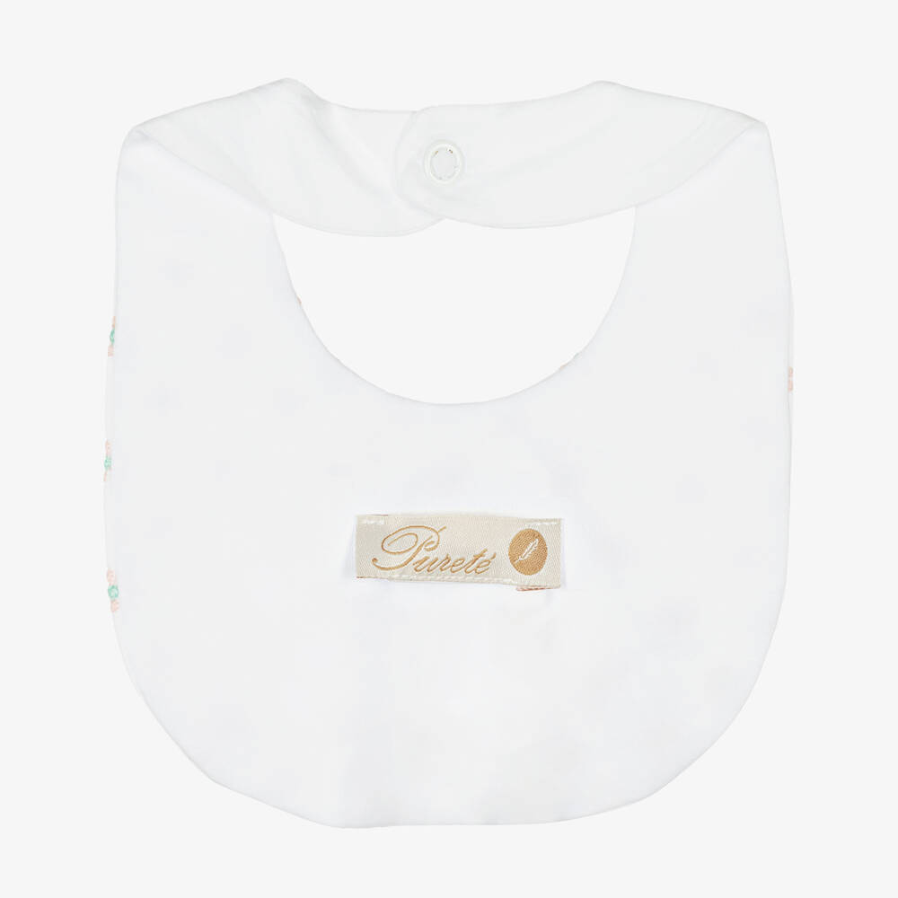 Pureté Du... Bébé-Baby Girls White Floral Cotton Bib | Childrensalon Outlet