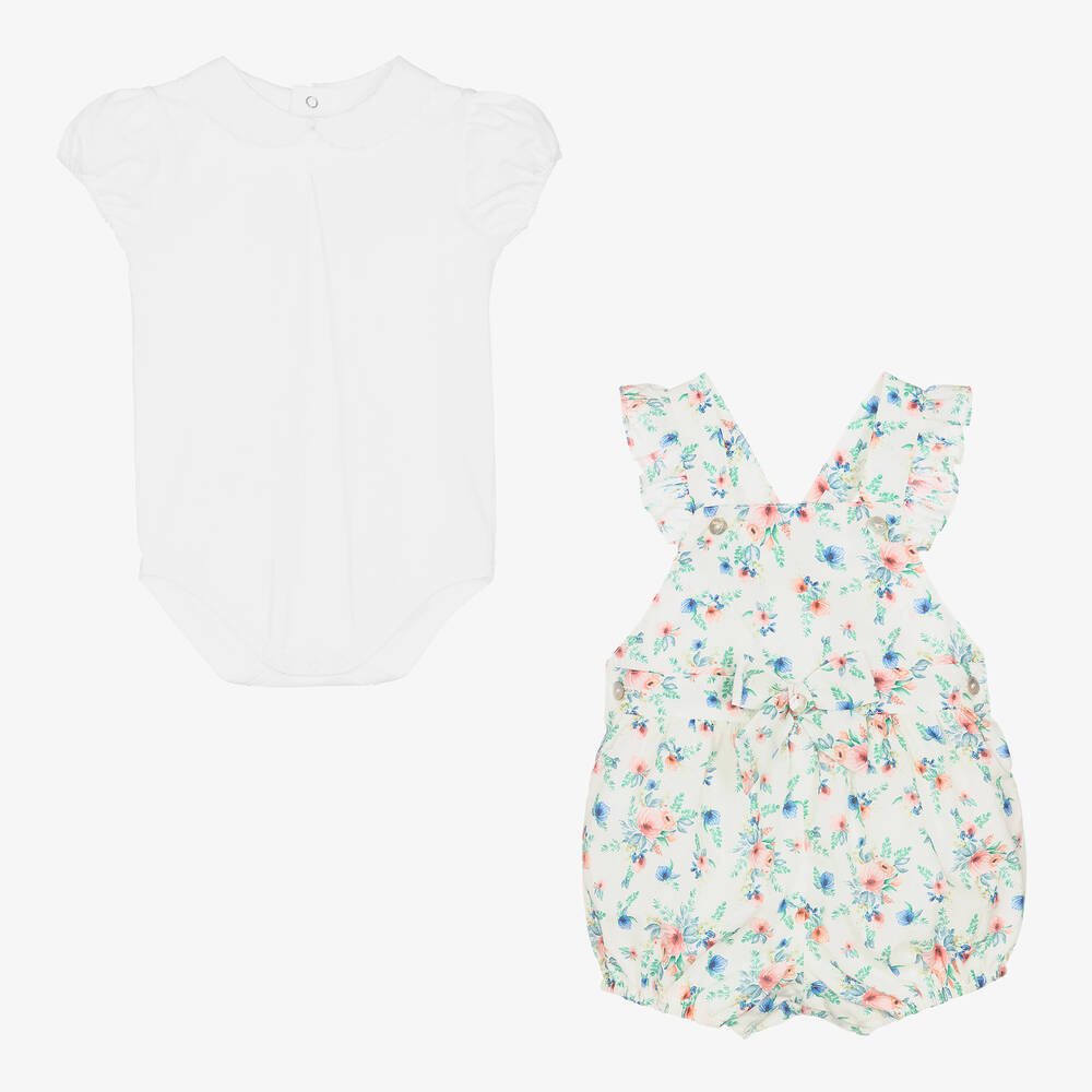 Pureté Du... Bébé-Baby Girls White & Floral Shorts Set | Childrensalon Outlet