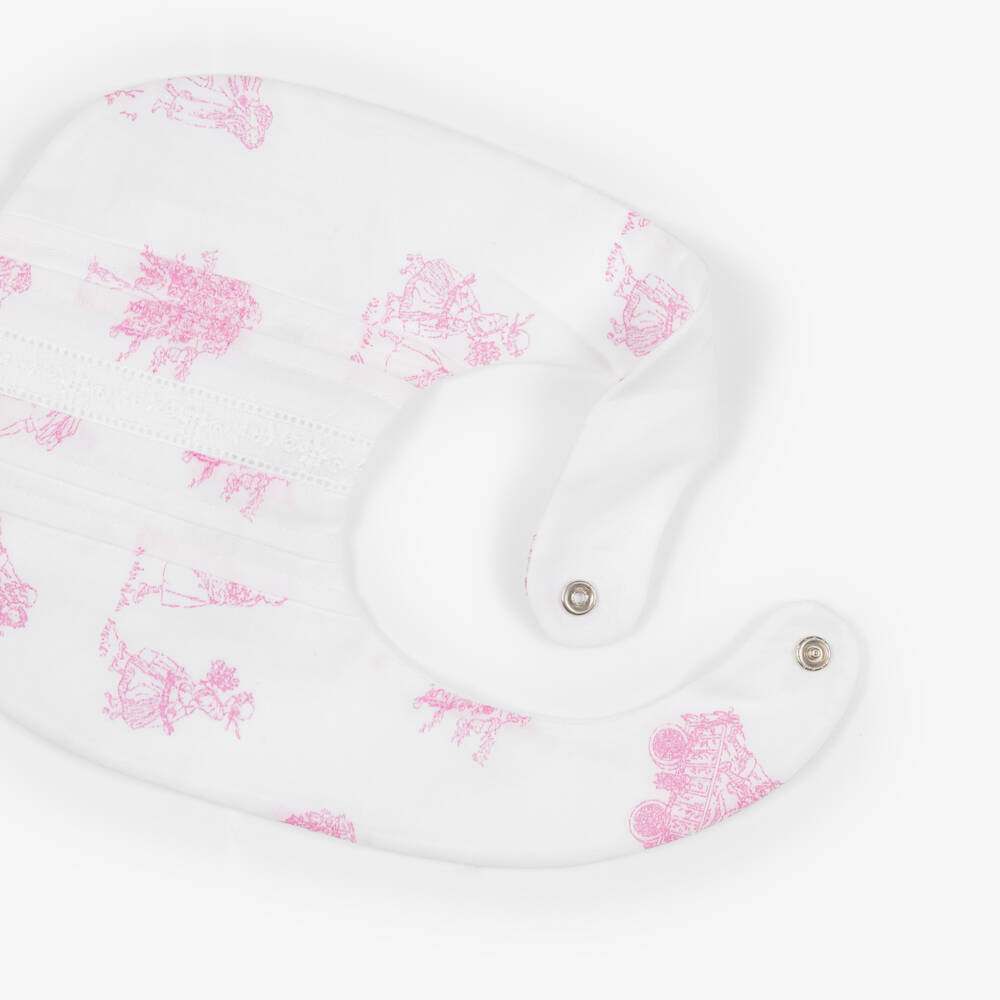 Pureté Du... Bébé-Baby Girls White & Pink Cotton Toile De Jouy Bib | Childrensalon Outlet