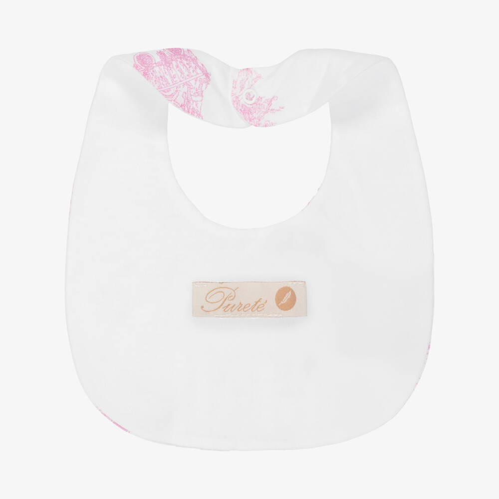 Pureté Du... Bébé-Baby Girls White & Pink Cotton Toile De Jouy Bib | Childrensalon Outlet