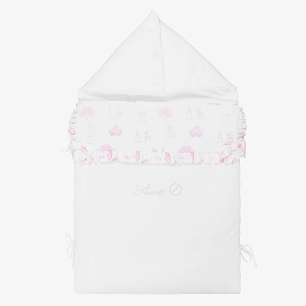Pureté Du... Bébé-Baby Girls White & Pink Toile de Jouy Cotton Nest | Childrensalon Outlet