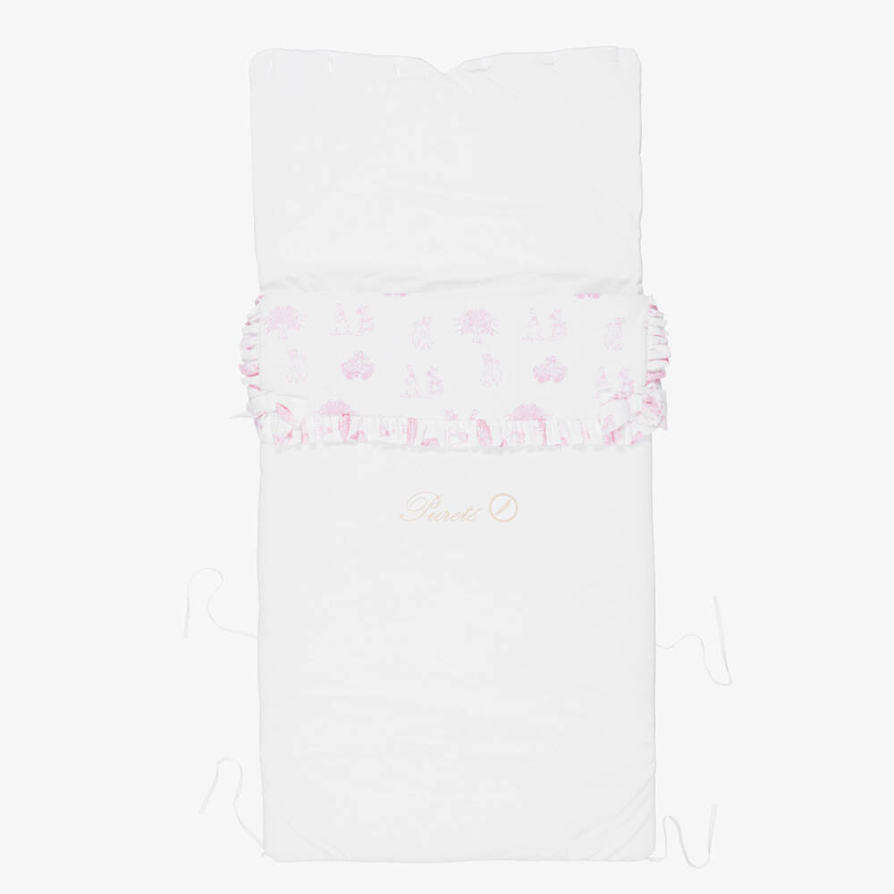 Pureté Du... Bébé-Baby Girls White & Pink Toile de Jouy Cotton Nest | Childrensalon Outlet