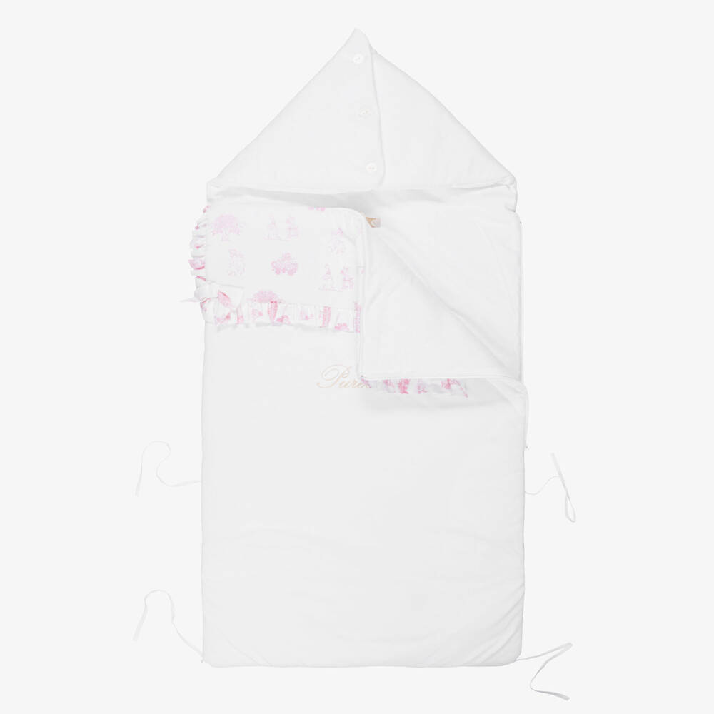 Pureté Du... Bébé-Baby Girls White & Pink Toile de Jouy Cotton Nest | Childrensalon Outlet