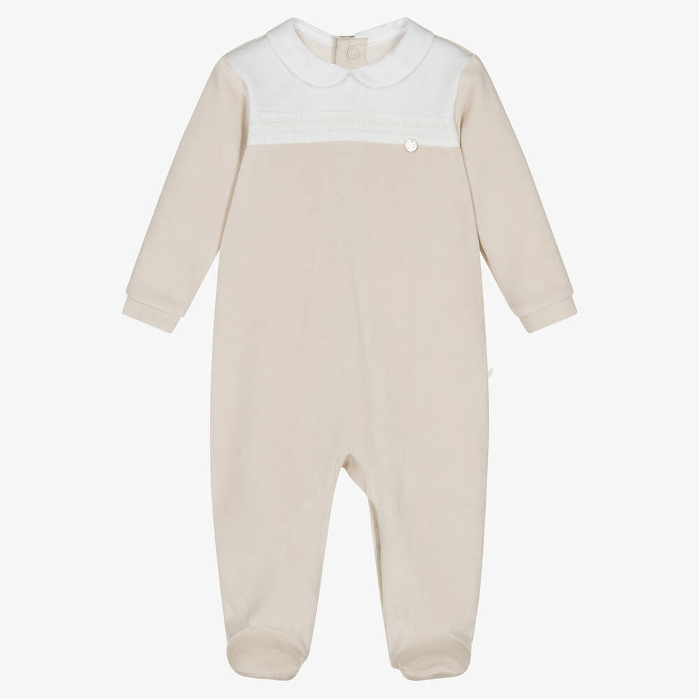 Pureté Du... Bébé - Beige Cotton Velour Babygrow | Childrensalon