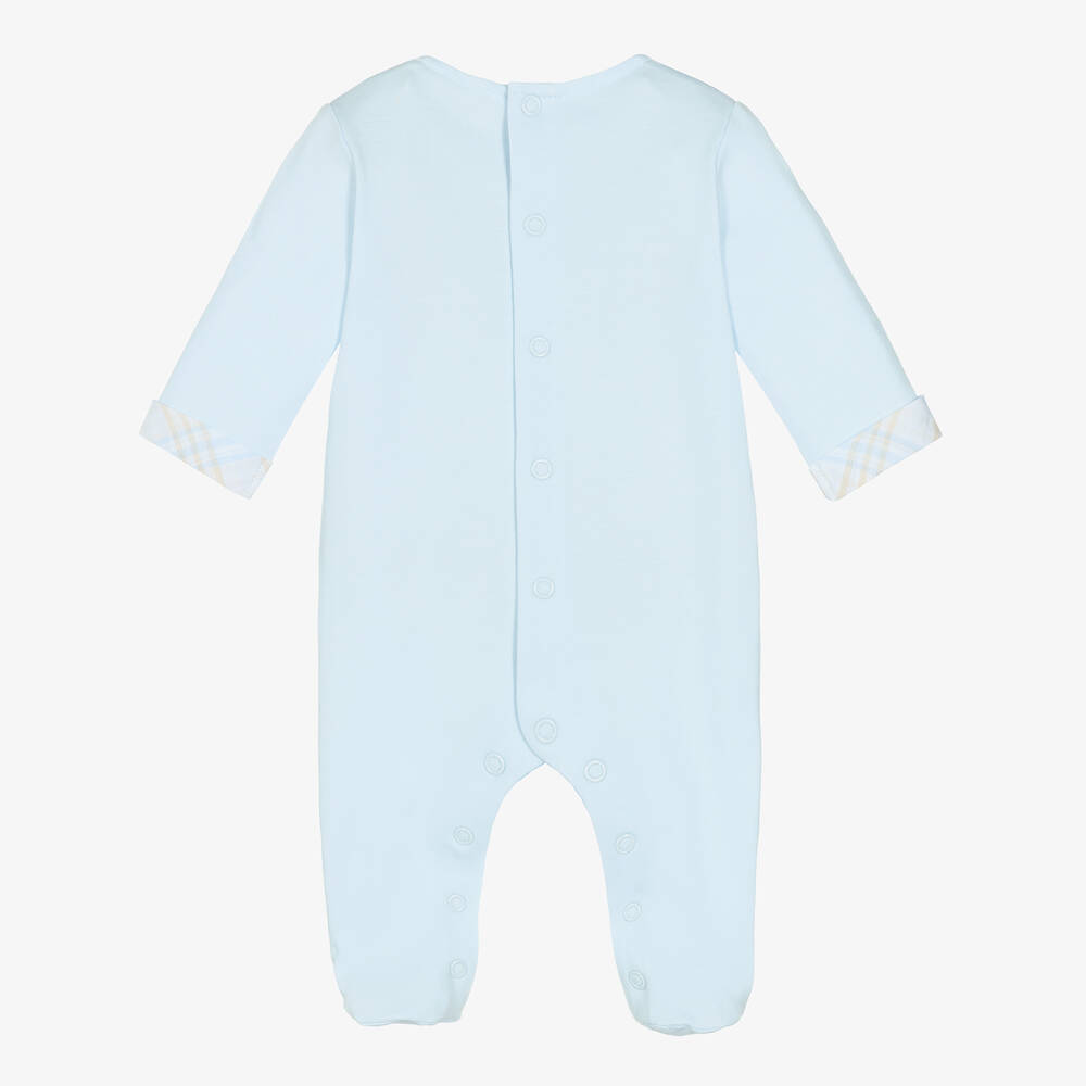 Puret Du B b Blue Check Cotton Babygrow Childrensalon Outlet
