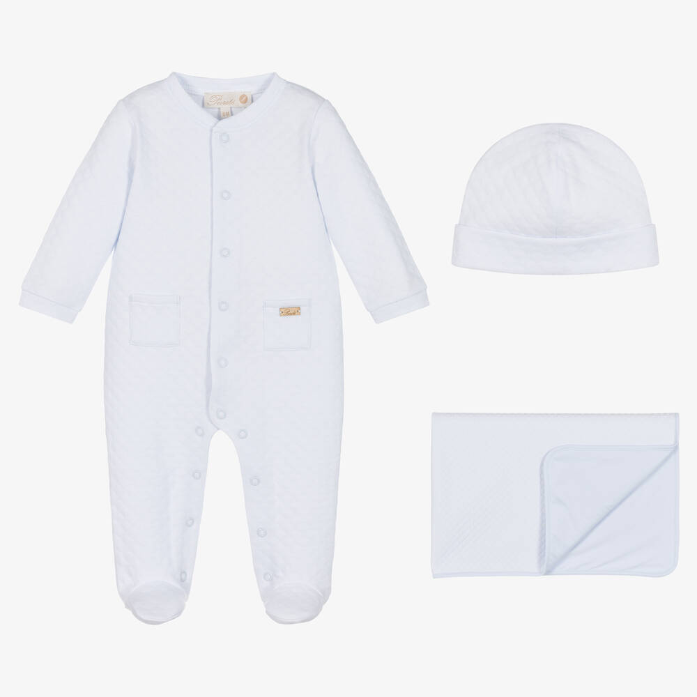 Pureté Du... Bébé - Blue Cotton Jersey Babysuit Set | Childrensalon