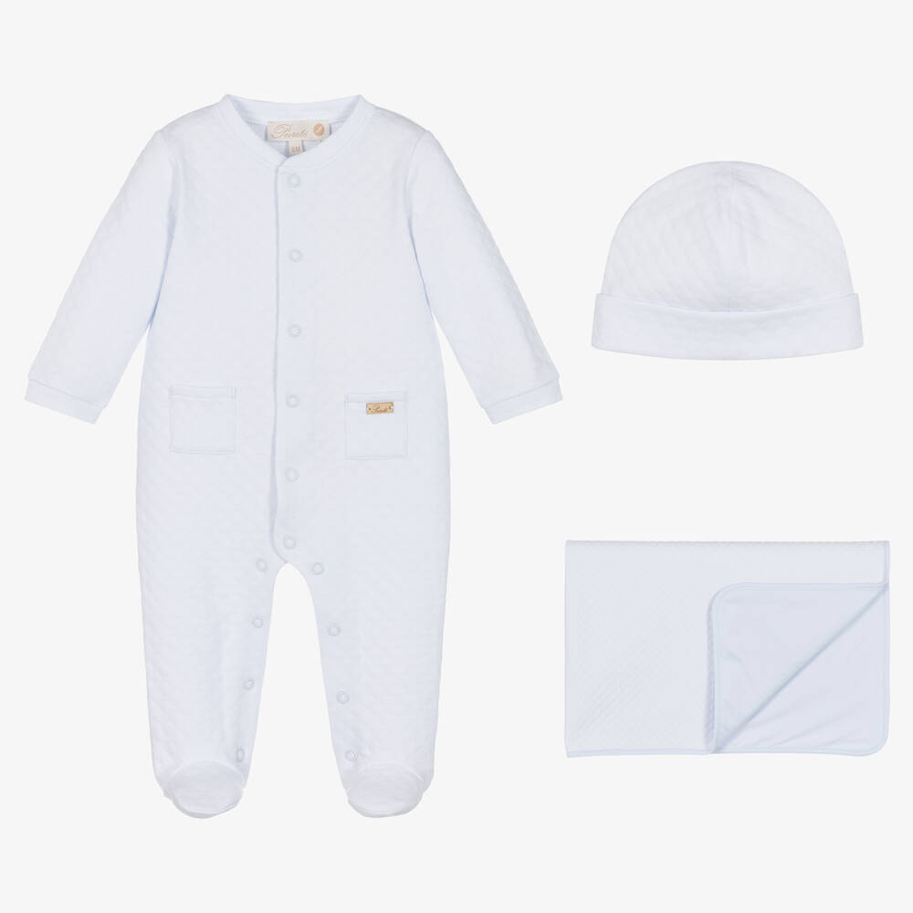 Pureté Du... Bébé-Blue Cotton Jersey Babysuit Set | Childrensalon Outlet