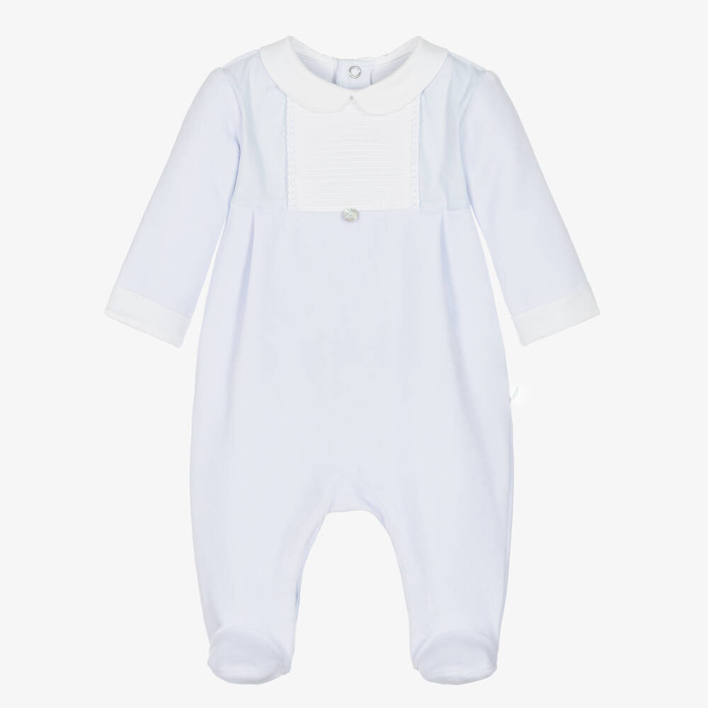 Pureté Du... Bébé - Blue Cotton Velour Babygrow | Childrensalon