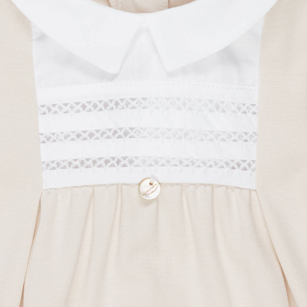 Pureté Du... Bébé-Boys Beige Cotton Babygrow with White Collar | Childrensalon Outlet