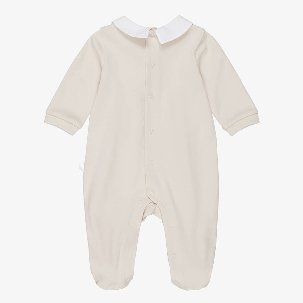 Pureté Du... Bébé-Boys Beige Cotton Babygrow with White Collar | Childrensalon Outlet