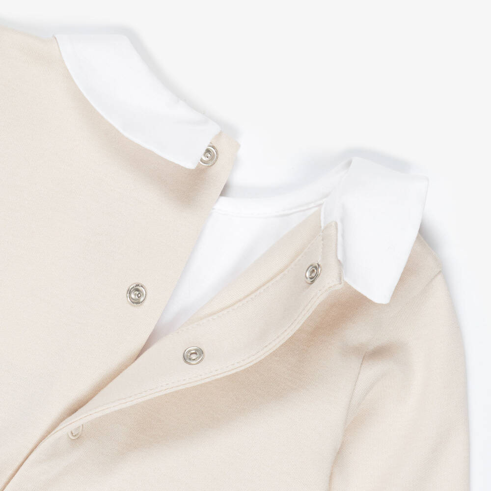 Pureté Du... Bébé-Boys Beige Cotton Babygrow with White Collar | Childrensalon Outlet