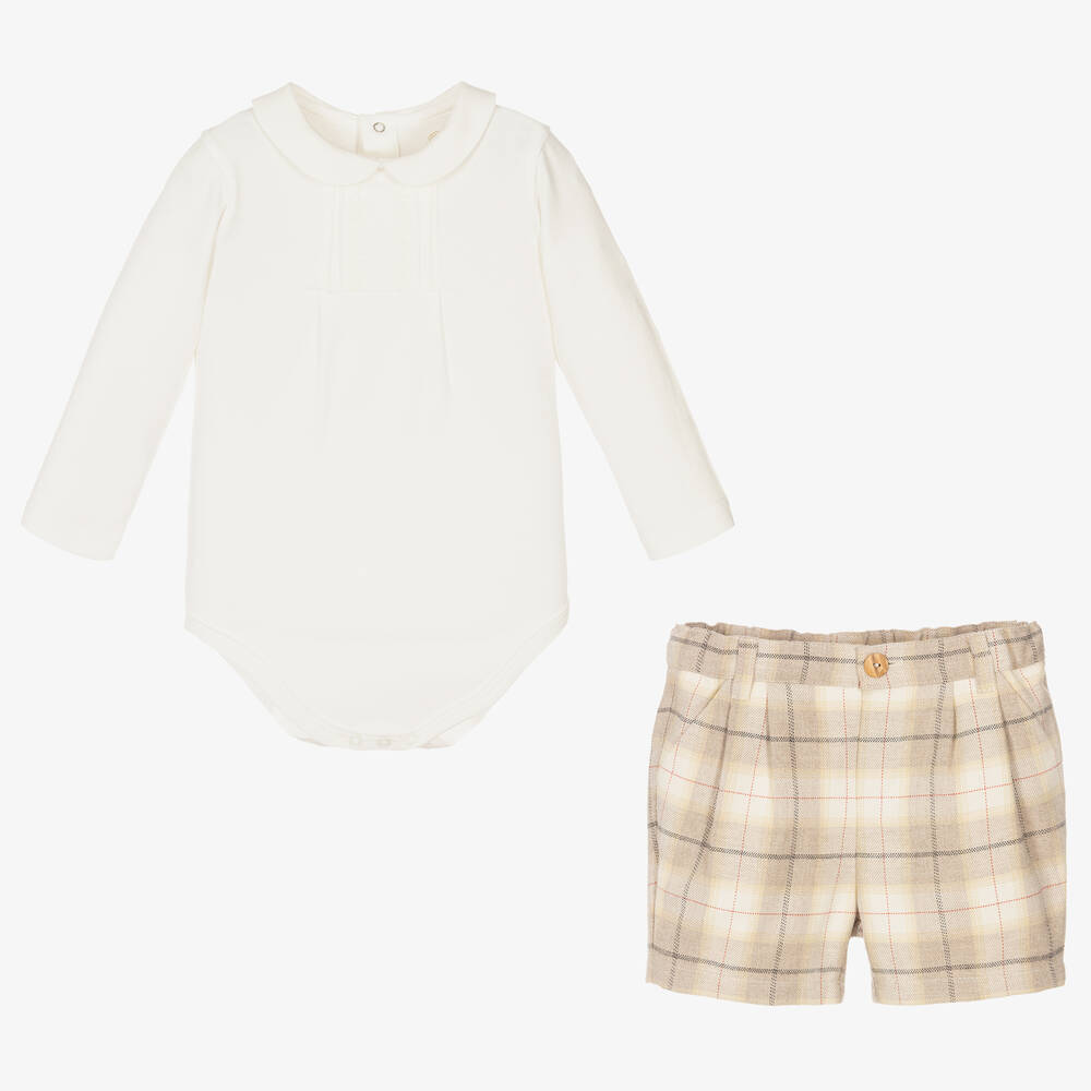 Pureté Du... Bébé-Boys Beige Cotton Shorts Set | Childrensalon Outlet