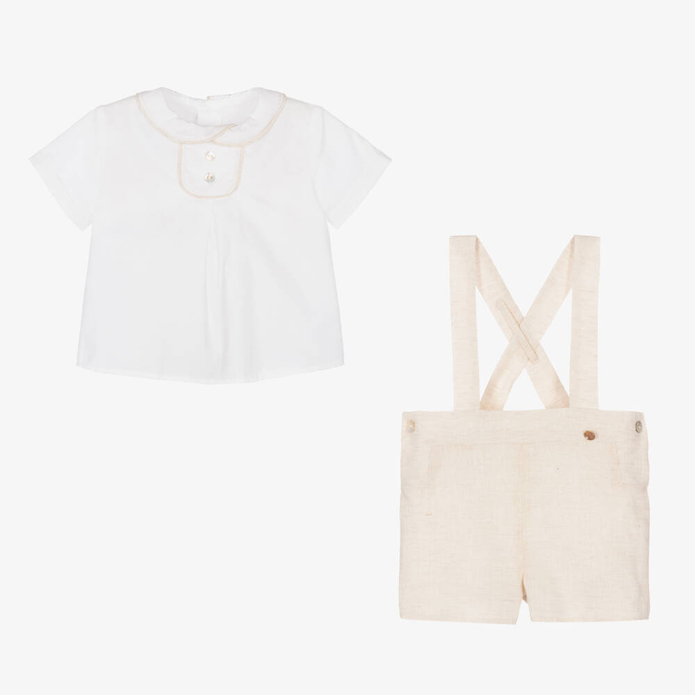 Pureté Du... Bébé-Boys Beige & Ivory Linen Shorts Set | Childrensalon Outlet