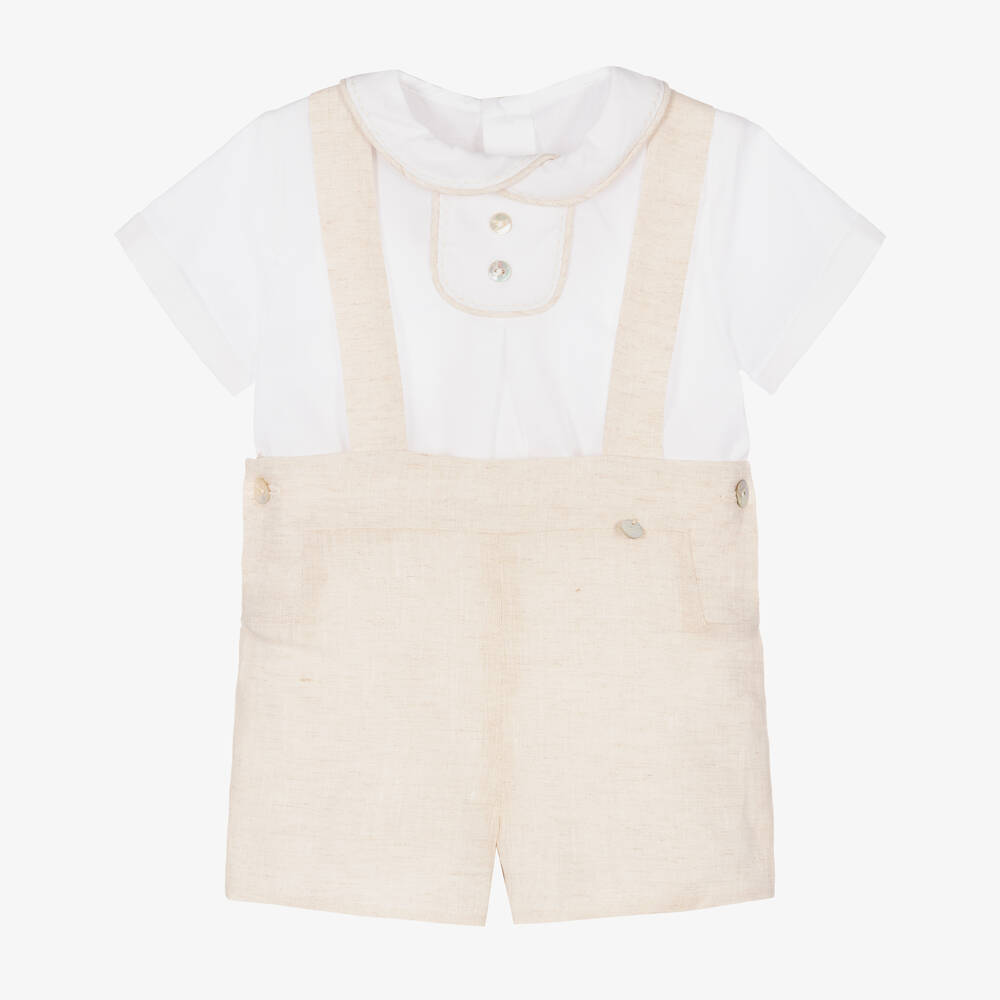 Pureté Du... Bébé-Boys Beige & Ivory Linen Shorts Set | Childrensalon Outlet