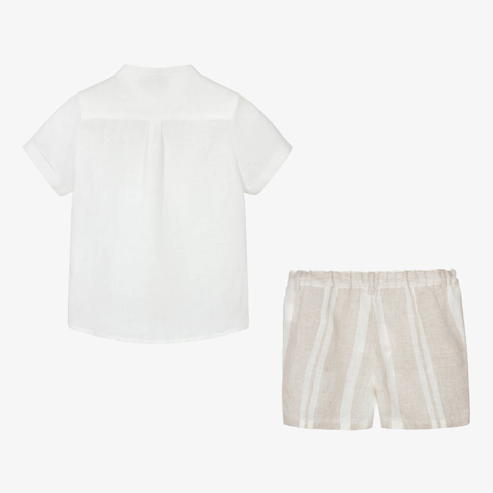 Pureté Du... Bébé-Boys Beige & Ivory Striped Shorts Set | Childrensalon Outlet