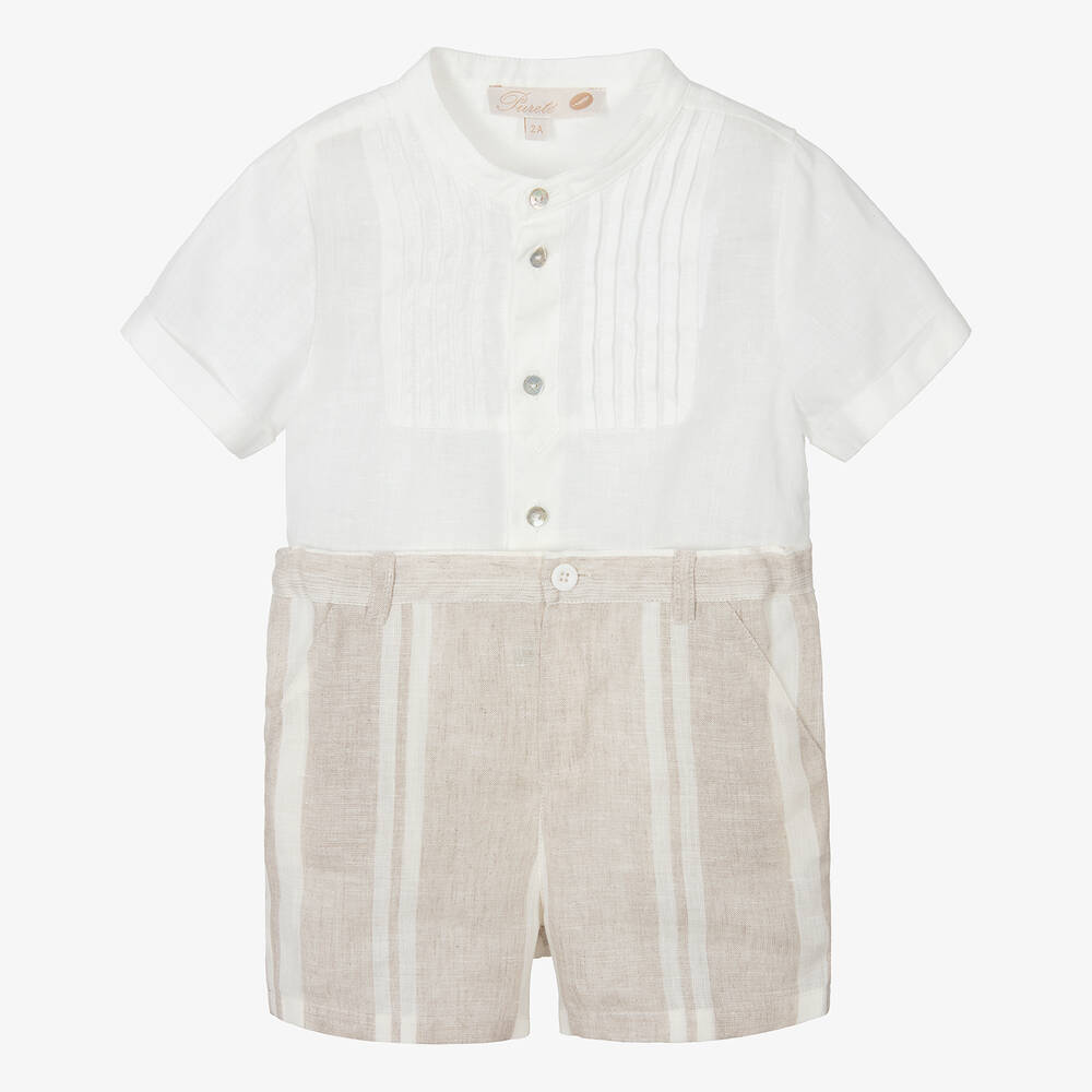Pureté Du... Bébé-Boys Beige & Ivory Striped Shorts Set | Childrensalon Outlet