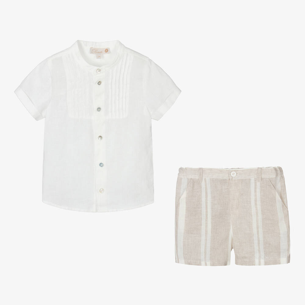 Pureté Du... Bébé-Boys Beige & Ivory Striped Shorts Set | Childrensalon Outlet