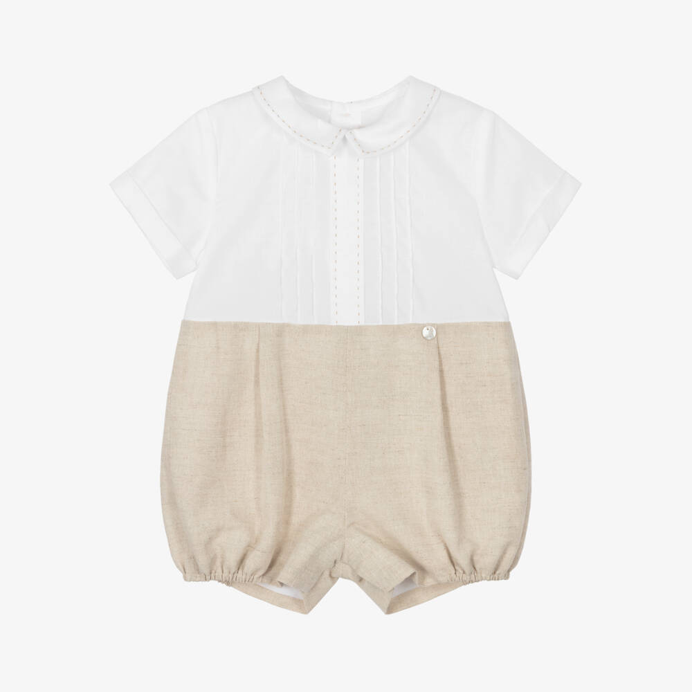 Pureté Du... Bébé-Бежевый льняной хлопковый ромпер для мальчиков | Childrensalon Outlet