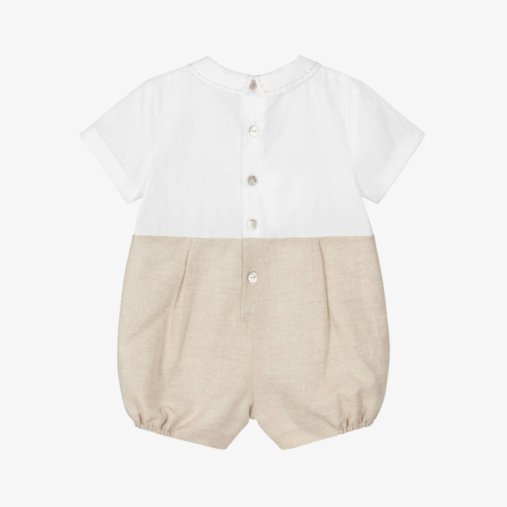 Pureté Du... Bébé-Boys Beige Linen Cotton Romper | Childrensalon Outlet