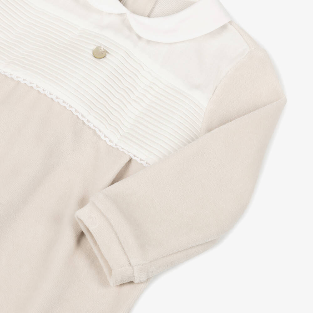 Pureté Du... Bébé-Boys Beige Velour Cotton Romper | Childrensalon Outlet