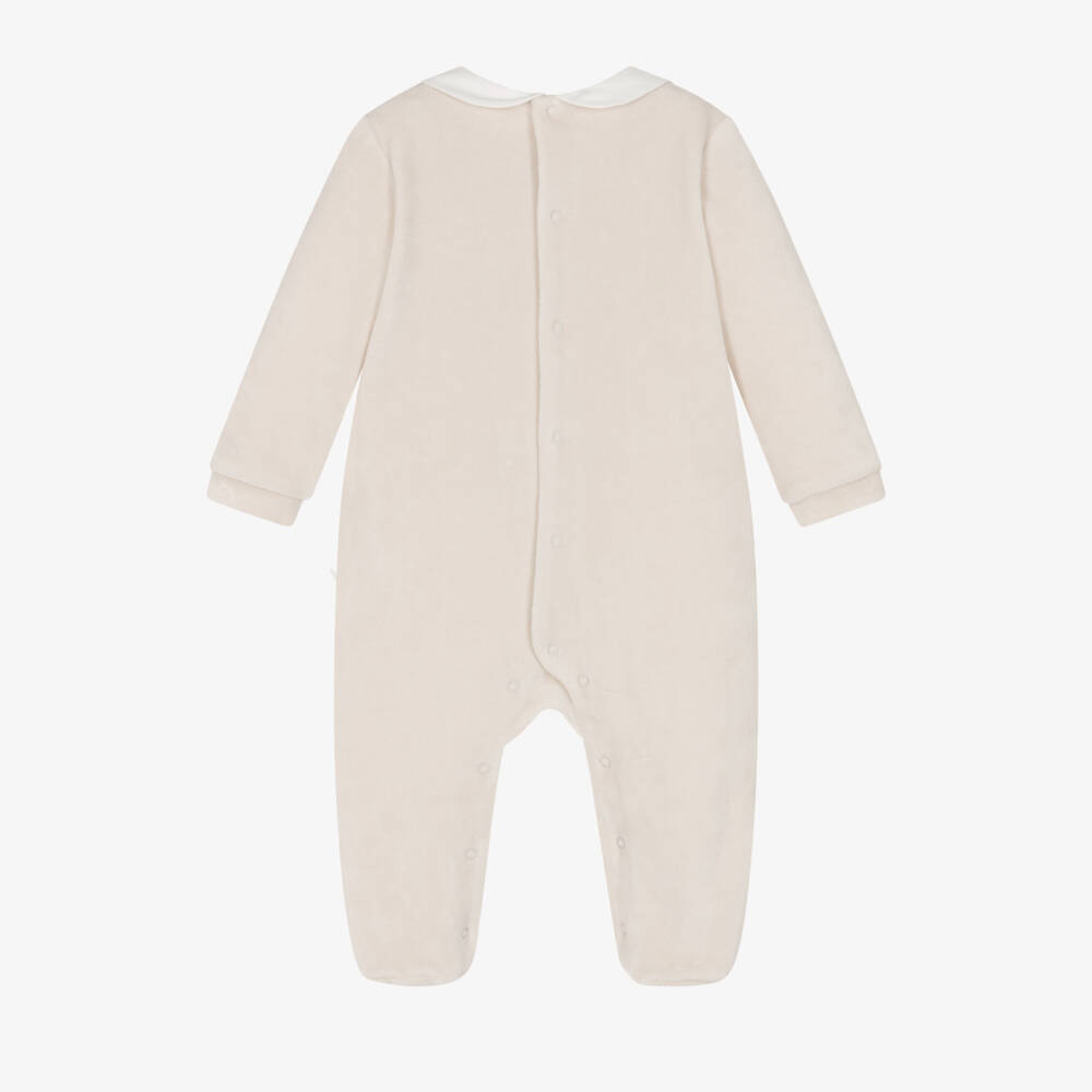 Pureté Du... Bébé-Boys Beige Velour Cotton Romper | Childrensalon Outlet