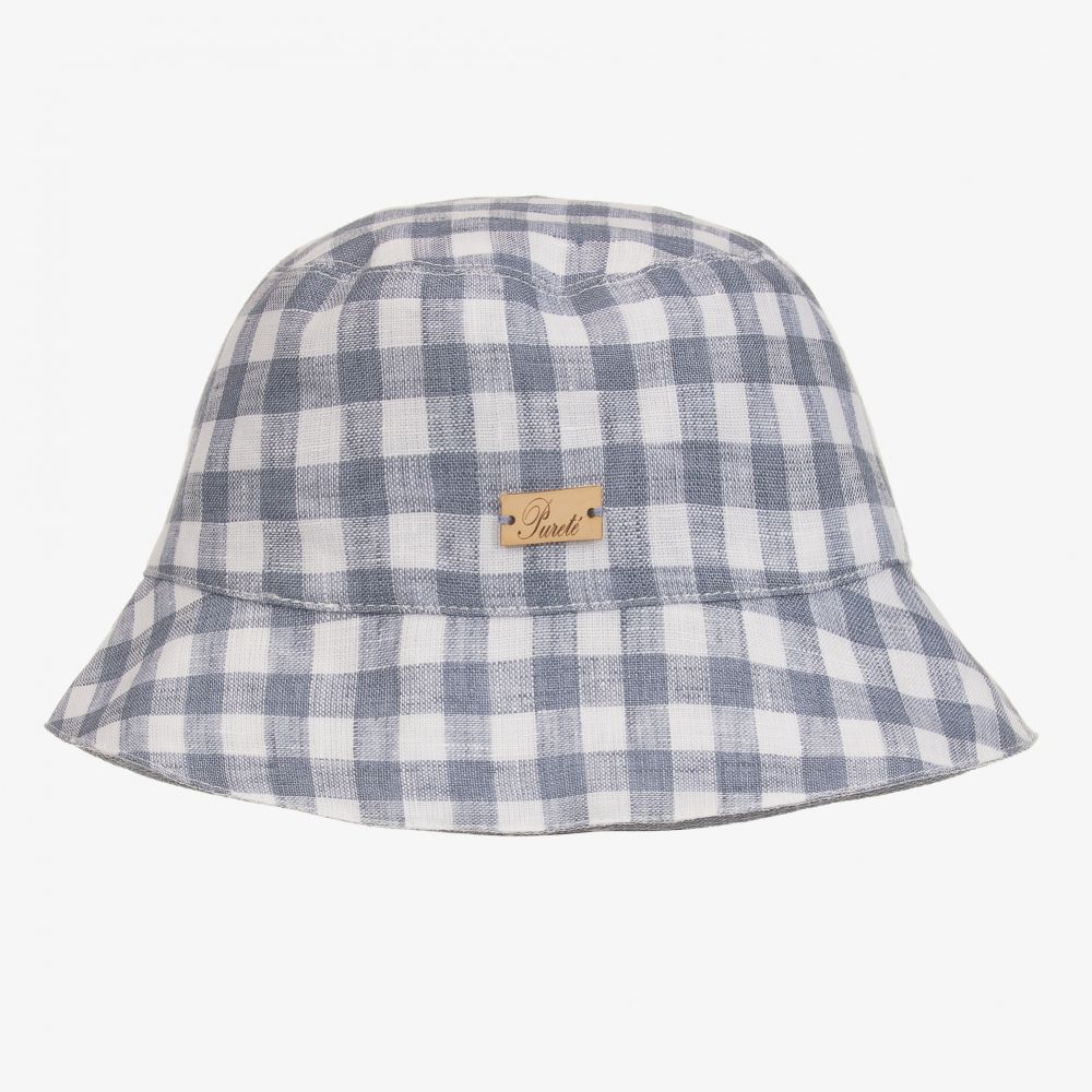 Pureté Du... Bébé - Boys Blue Gingham Linen Hat | Childrensalon