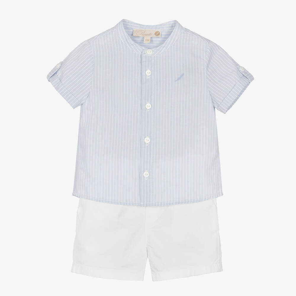 Pureté Du... Bébé-Boys Blue Shirt & White Shorts Set | Childrensalon Outlet