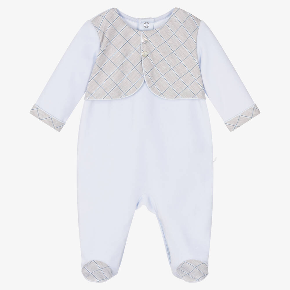 Pureté Du... Bébé - Boys Blue Velour Babygrow | Childrensalon Outlet