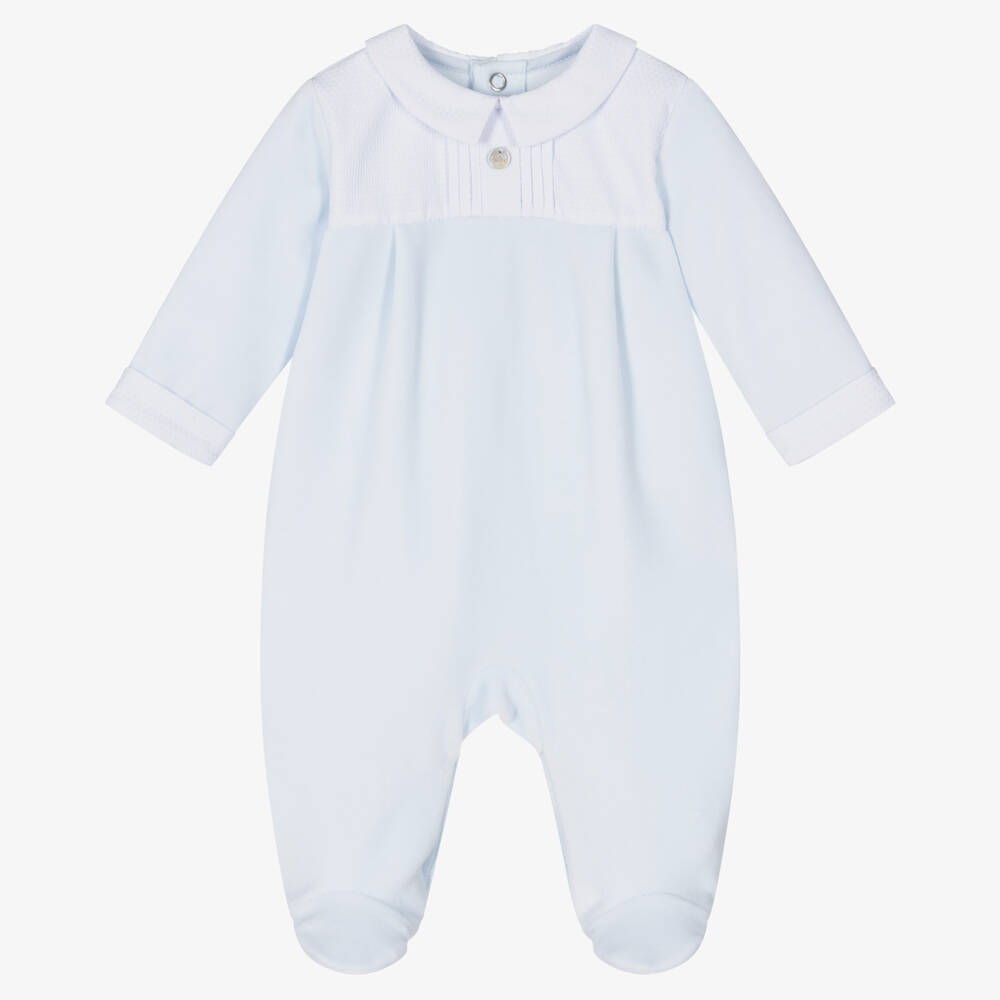 Pureté Du... Bébé - Boys Blue Velour Babygrow | Childrensalon