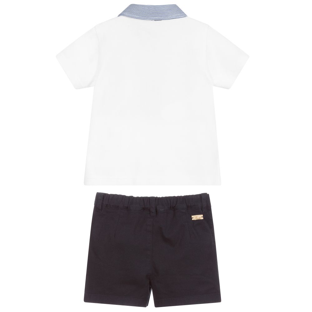 بيوريتي دو بيبي-طقم شورت قطن جيرسي و تويل لون كحلي و أبيض | Childrensalon Outlet