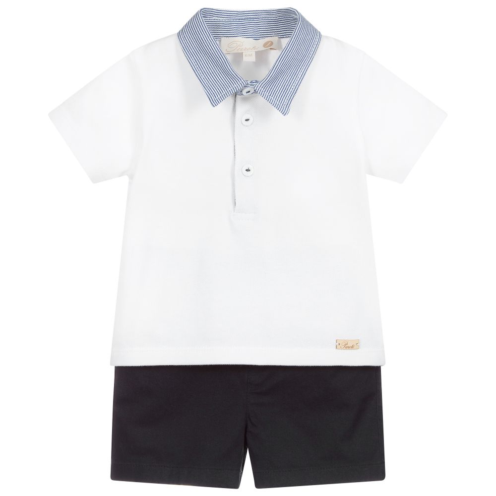 Pureté Du... Bébé - Белый топ с синими шортами для мальчиков | Childrensalon