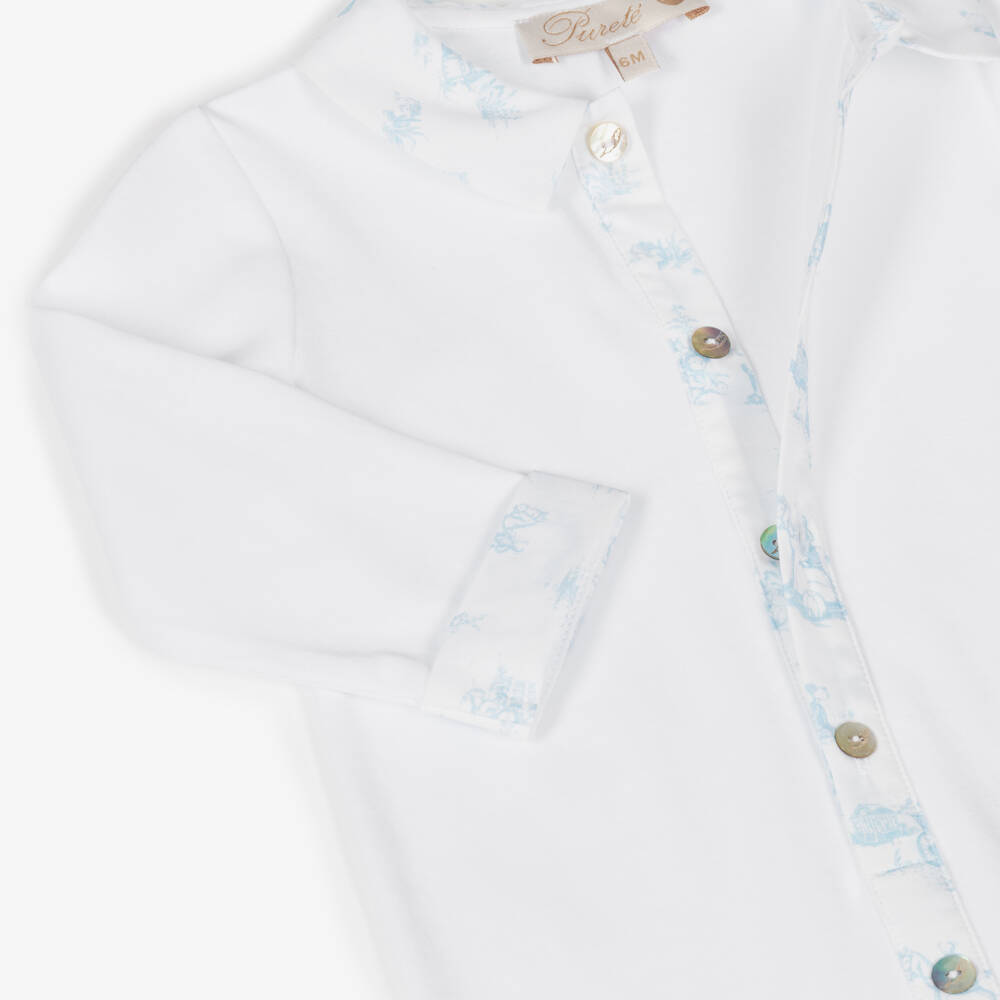 Pureté Du... Bébé-Boys Blue & White Toile Baby Outfit | Childrensalon Outlet
