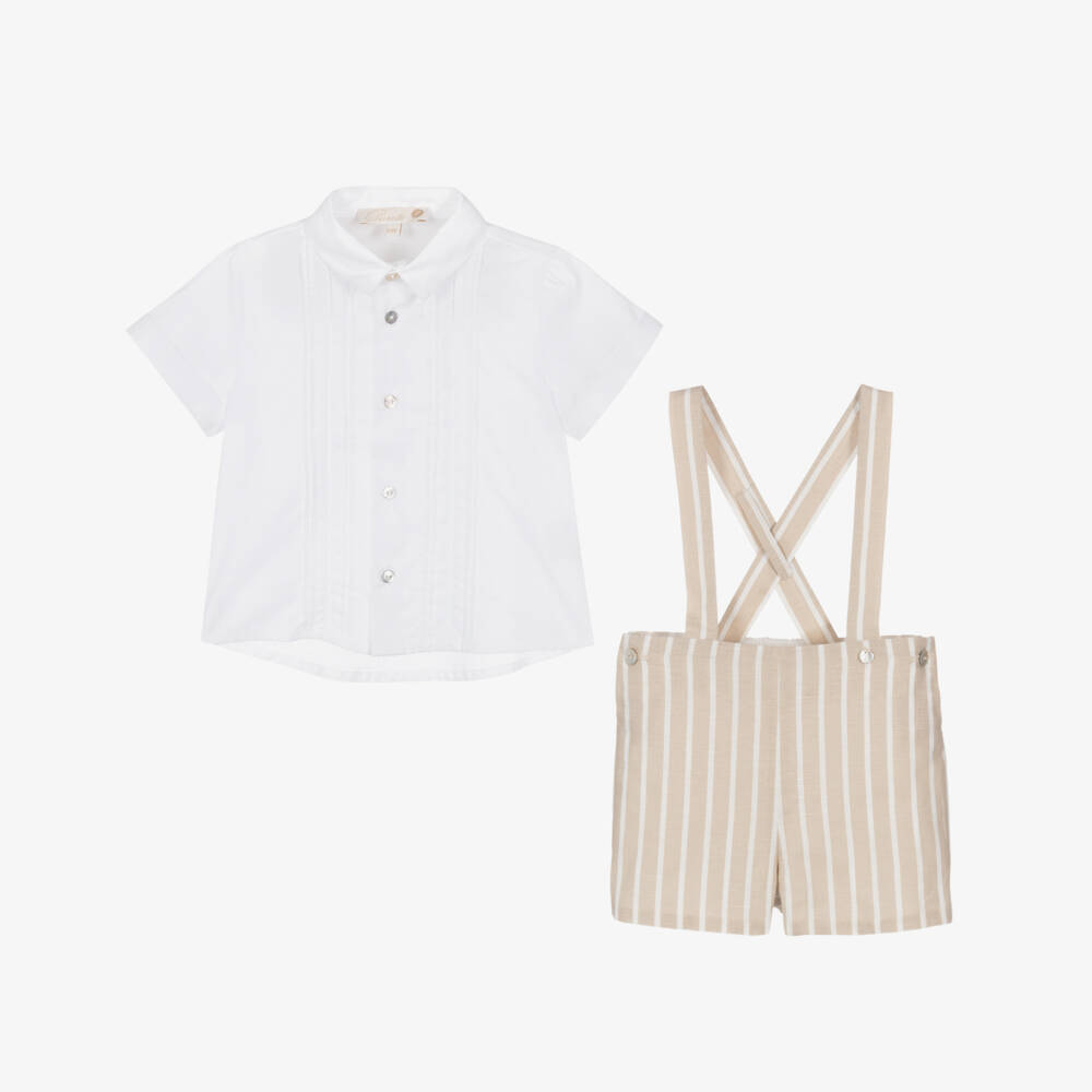 Pureté Du... Bébé-Boys Cream Stripe Ensemble | Childrensalon Outlet