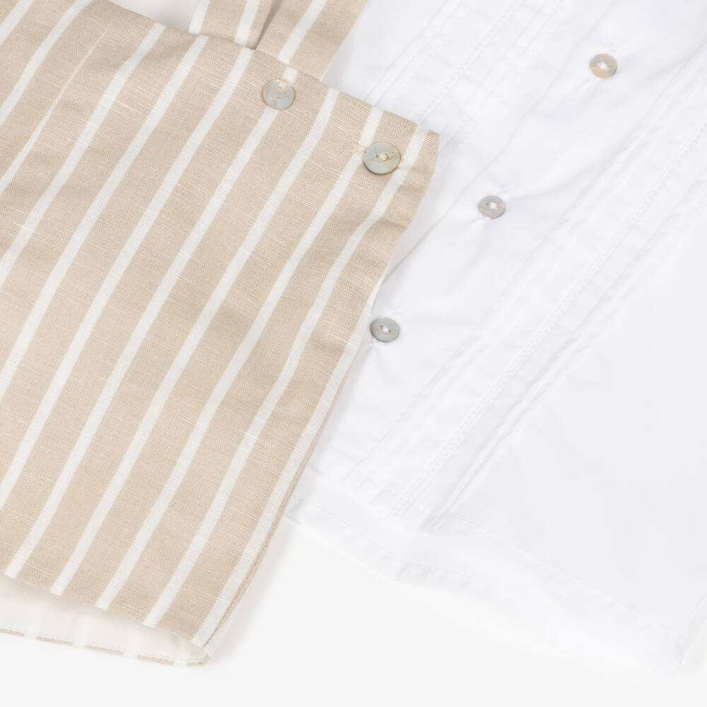Pureté Du... Bébé-Boys Cream Stripe Ensemble | Childrensalon Outlet