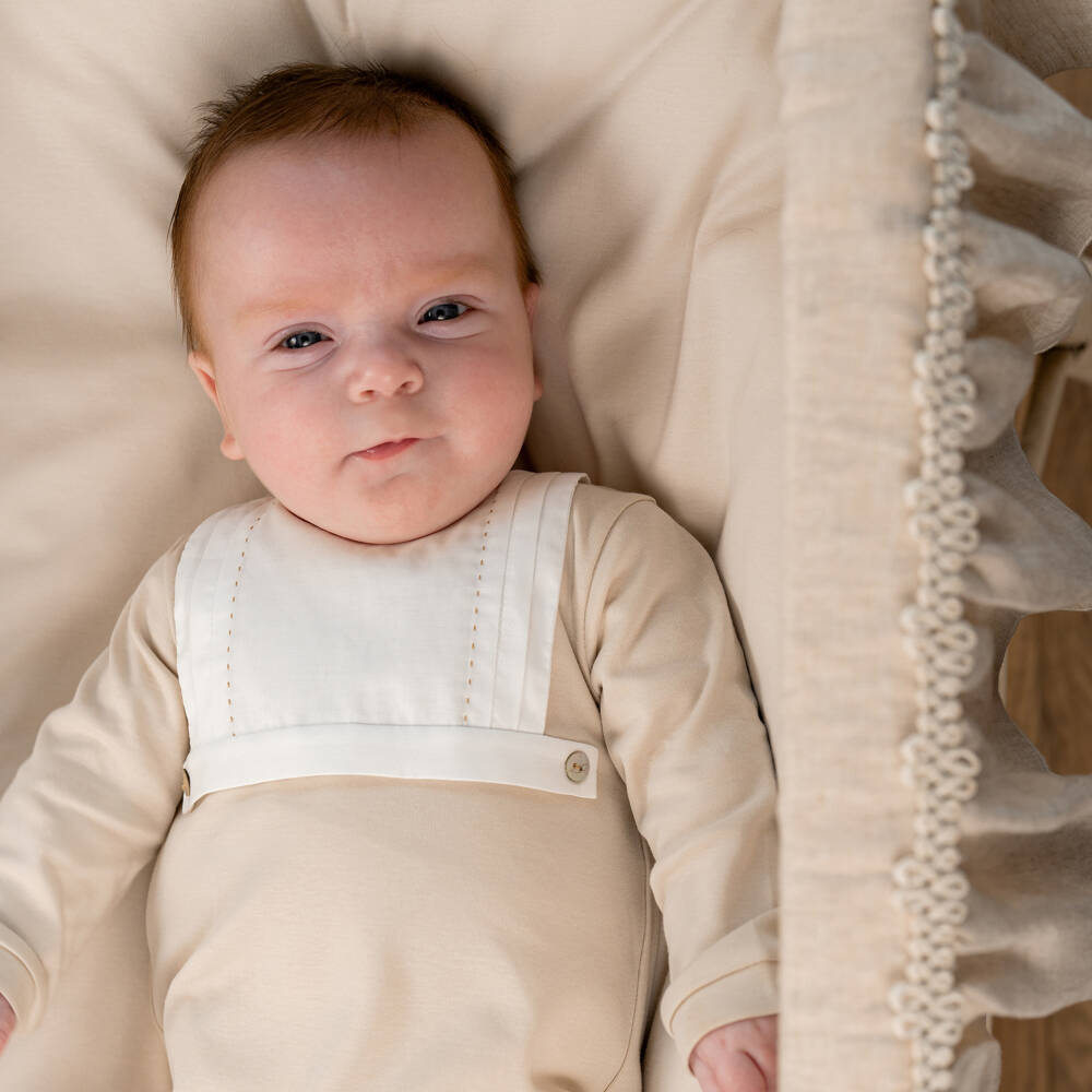 Pureté Du... Bébé-Boys Delicate Beige Pintuck Babygrow | Childrensalon Outlet