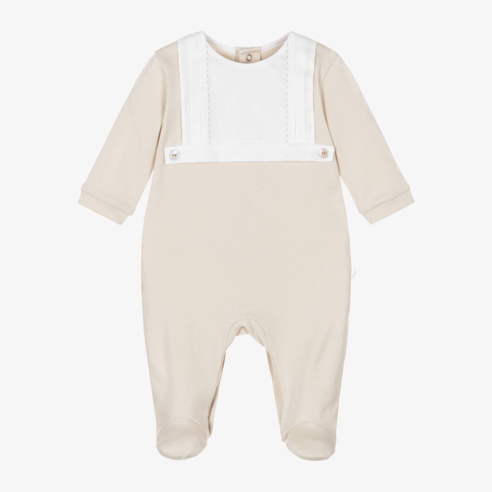 Pureté Du... Bébé-Boys Delicate Beige Pintuck Babygrow | Childrensalon Outlet