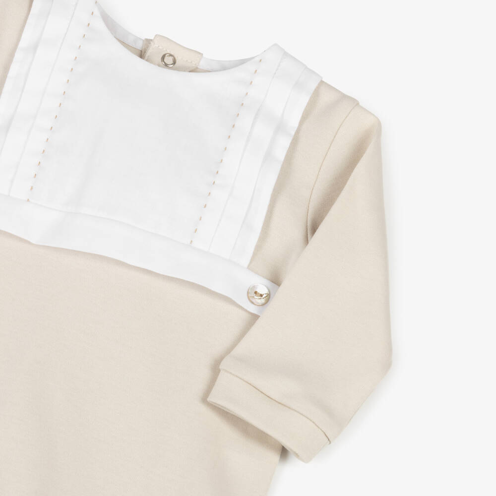 Pureté Du... Bébé-Boys Delicate Beige Pintuck Babygrow | Childrensalon Outlet