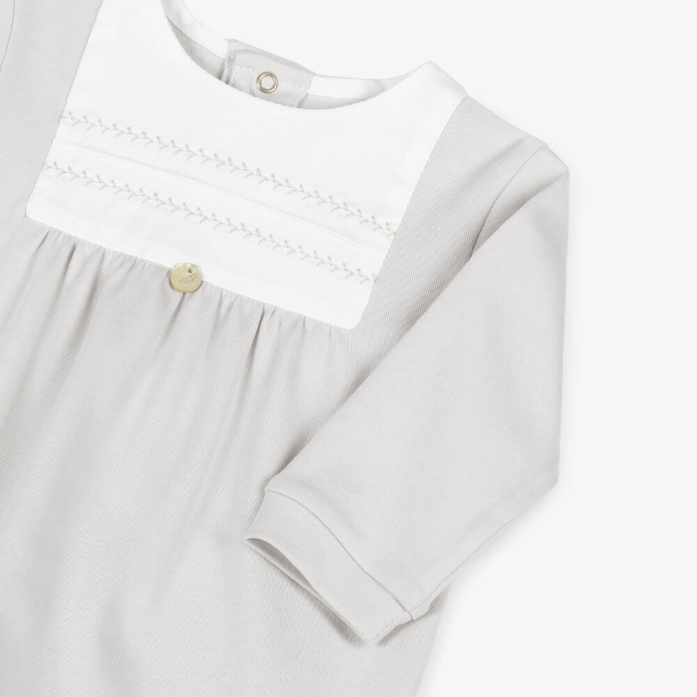 Pureté Du... Bébé-Boys Grey Cotton Romper with Elegant Stitching | Childrensalon Outlet