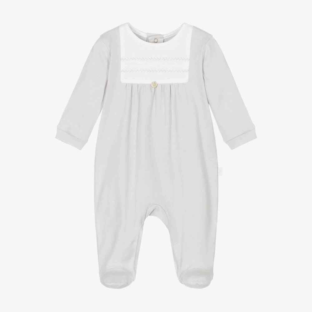 Pureté Du... Bébé-Boys Grey Cotton Romper with Elegant Stitching | Childrensalon Outlet